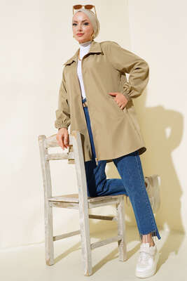 Boydan Fermuarlı Ceket Vizon - Thumbnail