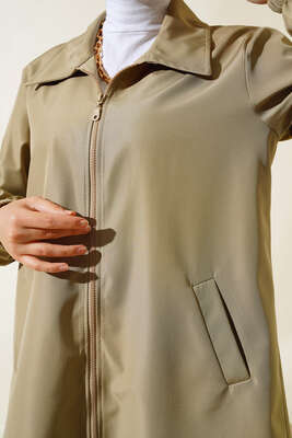 Boydan Fermuarlı Ceket Vizon - Thumbnail