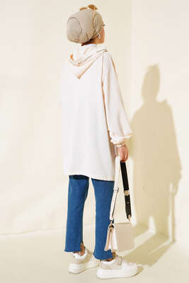 Çift Cepli Fermuarlı Hırka Bej - Thumbnail