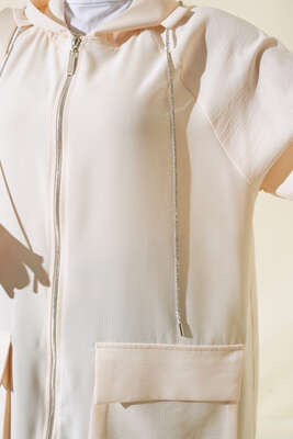 Çift Cepli Fermuarlı Hırka Bej - Thumbnail