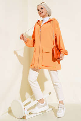 Çift Cepli Fermuarlı Hırka Oranj - Thumbnail