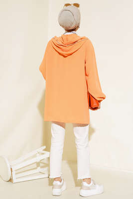 Çift Cepli Fermuarlı Hırka Oranj - Thumbnail