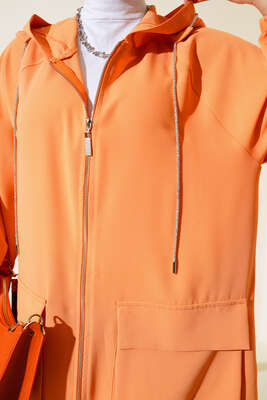 Çift Cepli Fermuarlı Hırka Oranj - Thumbnail