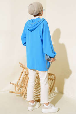 Çift Cepli Fermuarlı Hırka İndigo - Thumbnail