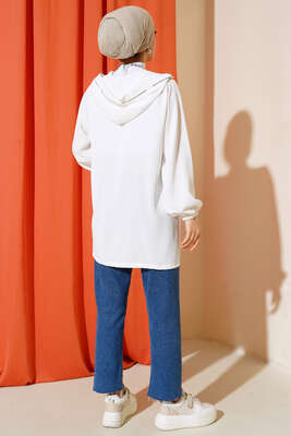 Çift Cepli Fermuarlı Hırka Ekru - Thumbnail