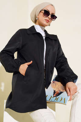 Boydan Fermuarlı Ceket Siyah - Thumbnail