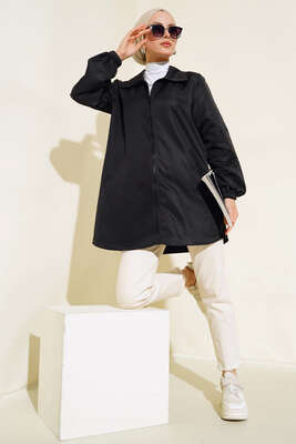 Boydan Fermuarlı Ceket Siyah - Thumbnail