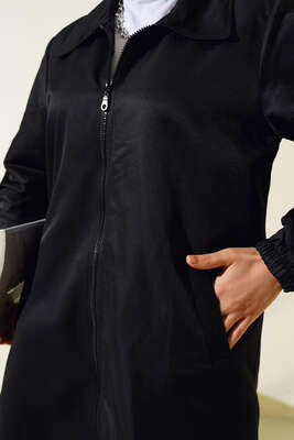 Boydan Fermuarlı Ceket Siyah - Thumbnail