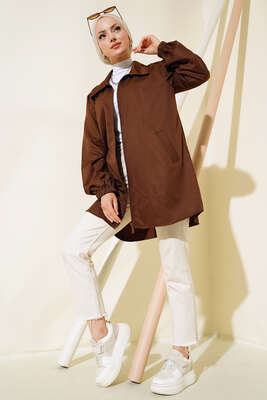 Boydan Fermuarlı Ceket Kahve - Thumbnail