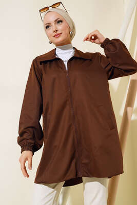 Boydan Fermuarlı Ceket Kahve - Thumbnail