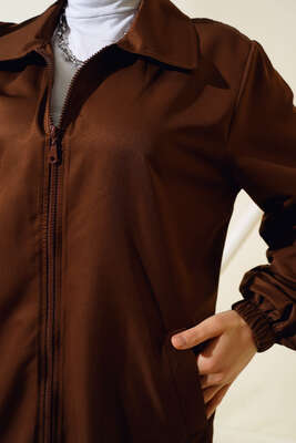 Boydan Fermuarlı Ceket Kahve - Thumbnail