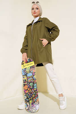 Boydan Fermuarlı Ceket Haki - Thumbnail