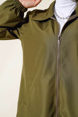 Boydan Fermuarlı Ceket Haki - Thumbnail