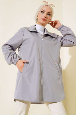 Boydan Fermuarlı Ceket Gri - Thumbnail