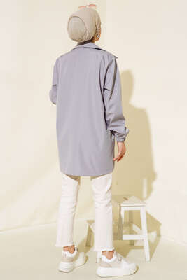 Boydan Fermuarlı Ceket Gri - Thumbnail