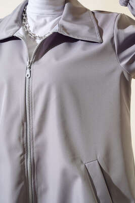 Boydan Fermuarlı Ceket Gri - Thumbnail