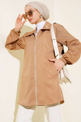 Boydan Fermuarlı Ceket Camel - Thumbnail