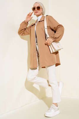 Boydan Fermuarlı Ceket Camel - Thumbnail