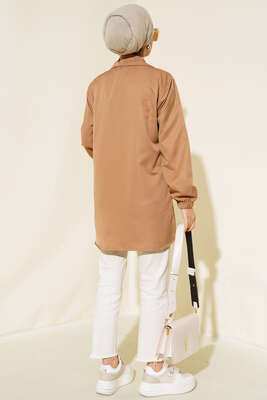 Boydan Fermuarlı Ceket Camel - Thumbnail