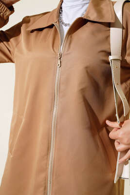 Boydan Fermuarlı Ceket Camel - Thumbnail