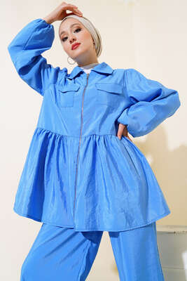 Fermuarlı Tunik İkili Takım Mavi - Thumbnail