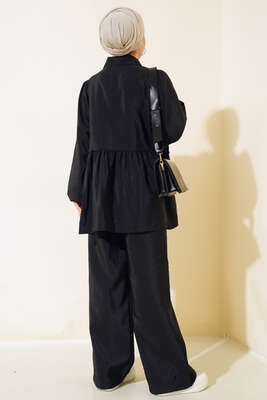 Fermuarlı Tunik İkili Takım Siyah - Thumbnail