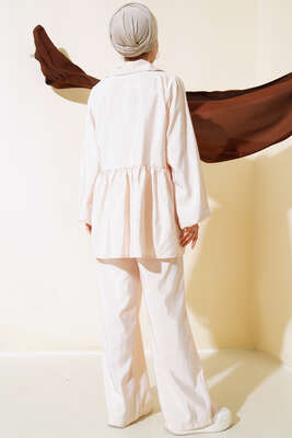 Fermuarlı Tunik İkili Takım Bej - Thumbnail