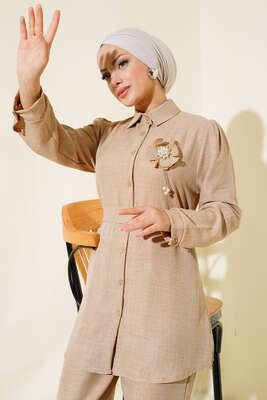 Bel Kuşaklı Keten İkili Takım Bisküvi - Thumbnail