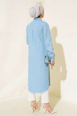 Püsküllü Kot Tunik Kot Buz Mavisi - Thumbnail