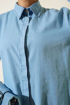 Püsküllü Kot Tunik Kot Buz Mavisi - Thumbnail