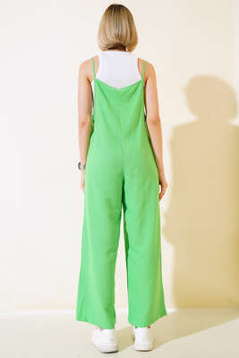 Çift Cepli Askılı Tulum Neon Yeşil - Thumbnail