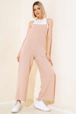 Çift Cepli Askılı Tulum Latte - Thumbnail