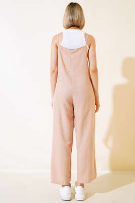 Çift Cepli Askılı Tulum Latte - Thumbnail