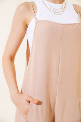 Çift Cepli Askılı Tulum Latte - Thumbnail