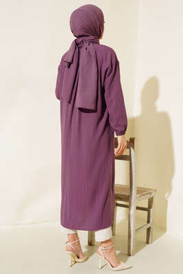 Tahta Düğmeli Uzun Gömlek Burgonya - Thumbnail