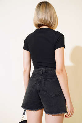 Taş Süslemeli Kaşkorse Bluz Siyah - Thumbnail