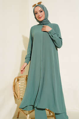 Pazarium - Gizli Düğmeli Salaş İkili Takım Çağla Yeşili