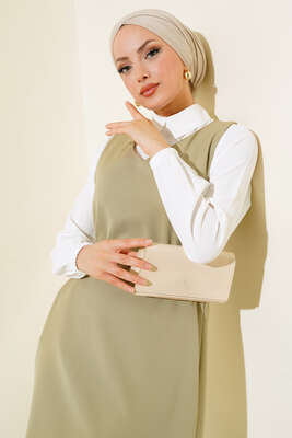 Katlı Jile Elbise Çağla Yeşili - Thumbnail