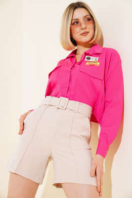 Çımalı Kemerli Şort Taş - Thumbnail