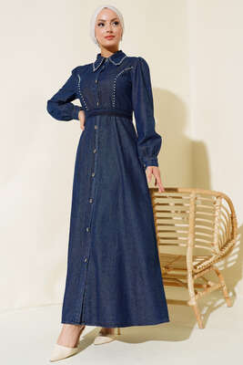 İnci Detaylı Kot Elbise Kot - Thumbnail