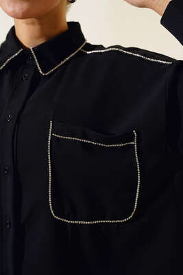 Taş Şerit Detaylı İkili Takım Siyah - Thumbnail