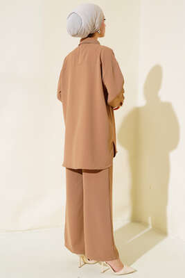 Taş Şerit Detaylı İkili Takım Camel - Thumbnail