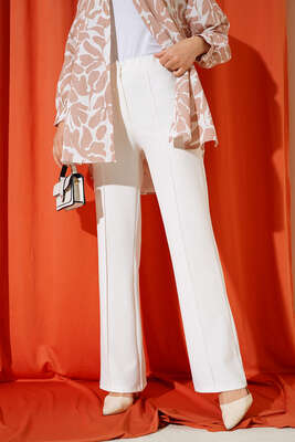 Beli Düğmeli Fermuarlı Çımalı Pantolon Beyaz - Thumbnail