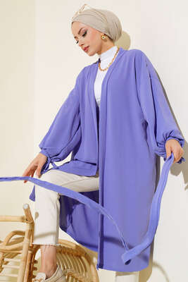 Kolları Bağcıklı Ayrobin Hırka Lila - Thumbnail