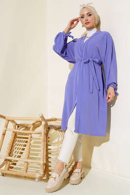 Kolları Bağcıklı Ayrobin Hırka Lila - Thumbnail