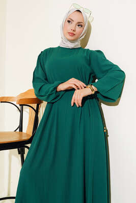 Bel Bağcıklı Elbise Zümrüt - Thumbnail