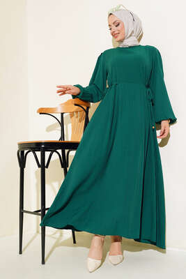 Bel Bağcıklı Elbise Zümrüt - Thumbnail