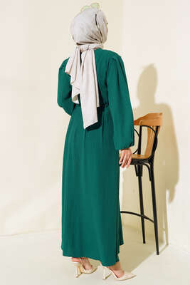 Bel Bağcıklı Elbise Zümrüt - Thumbnail