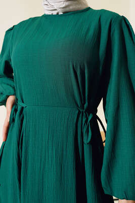 Bel Bağcıklı Elbise Zümrüt - Thumbnail