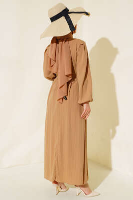 Bel Bağcıklı Elbise Latte - Thumbnail